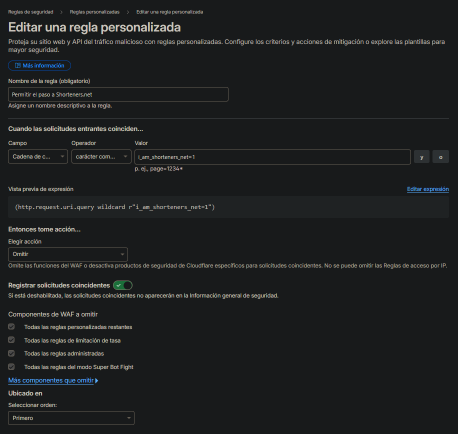 Regla de seguridad personalizada en Cloudflare usando una cadena de consulta